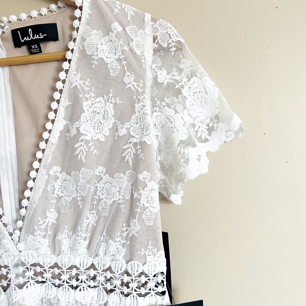 Lulu’s Magical Love White Lace Short Sleeve Mini Dress Size XS NWT - Picture 5 of 13